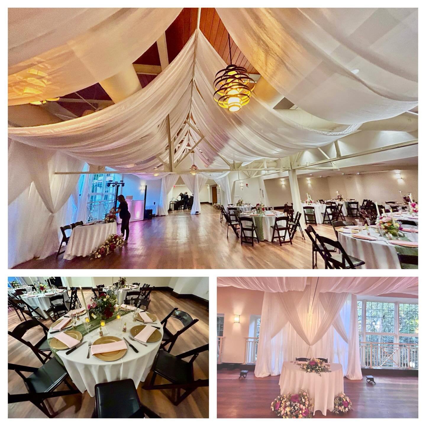 Beautiful wedding at Sunken Gardens. We provided the Draped Ceiling Wave Panels, Draped Entrance, Draped Backdrop, Chargers, &amp; Mahogany Garden Chairs. &mdash;&mdash;&mdash;&mdash;&mdash;&mdash;&mdash;&mdash;&mdash;&mdash;&mdash;&mdash;&mdash;&mda