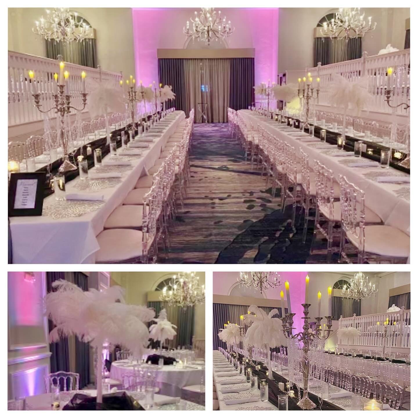 Fun Masquerade Ball at The Don Cesar. We provided the Clear Napoleon Chairs, Silver Candelabras, Ostrich Feather Centerpieces, &amp; Candles. Pleasure working with Days Remembered by ND! &mdash;&mdash;&mdash;&mdash;&mdash;&mdash;&mdash;&mdash;&mdash;