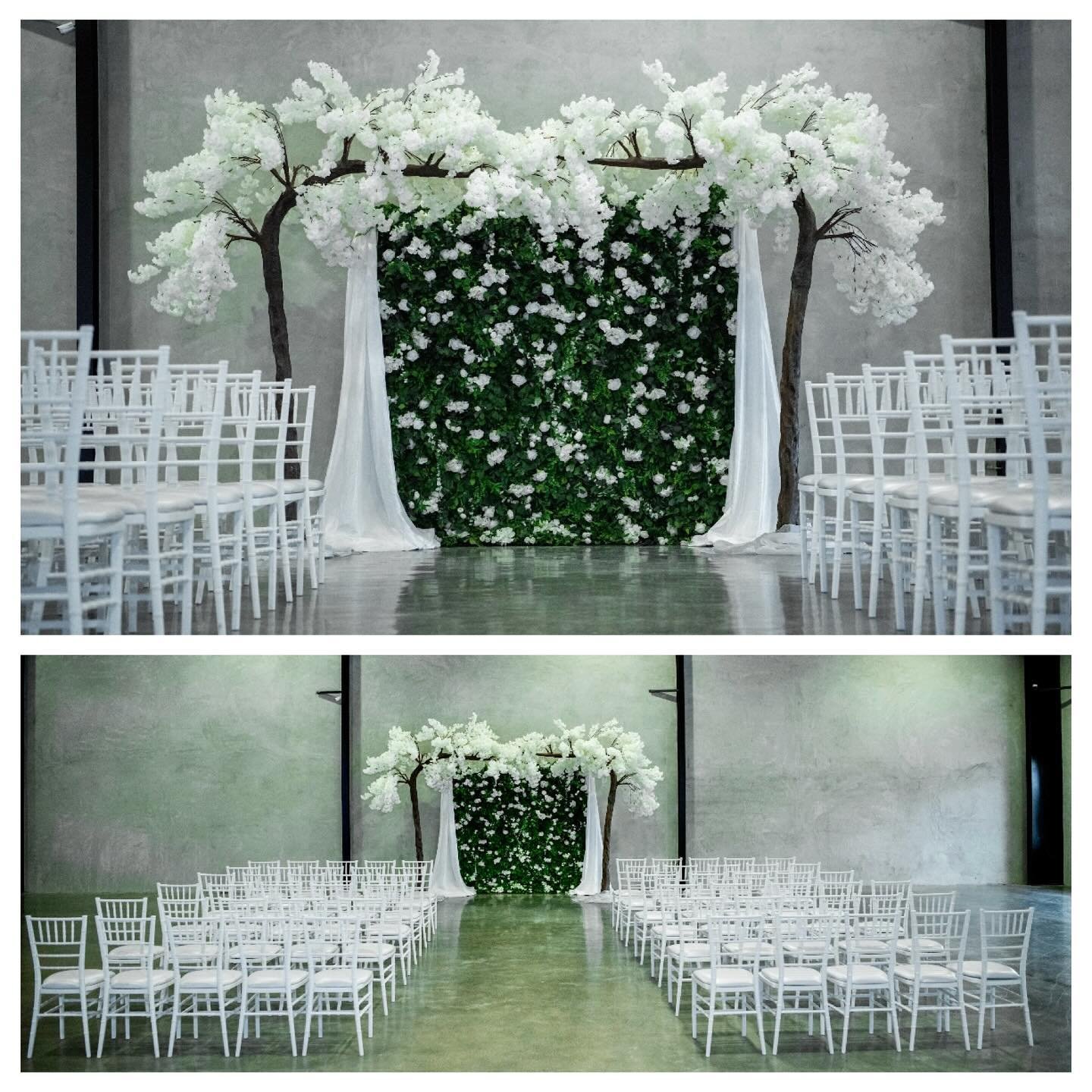 Ceremony setup at White Rock Canyon with our White Chiavari Chairs, Garden Flower Wall, &amp; two 10 ft. Arching Cherry Blossom Trees. &mdash;&mdash;&mdash;&mdash;&mdash;&mdash;&mdash;&mdash;&mdash;&mdash;&mdash;&mdash;&mdash;&mdash;&mdash;&mdash;&md