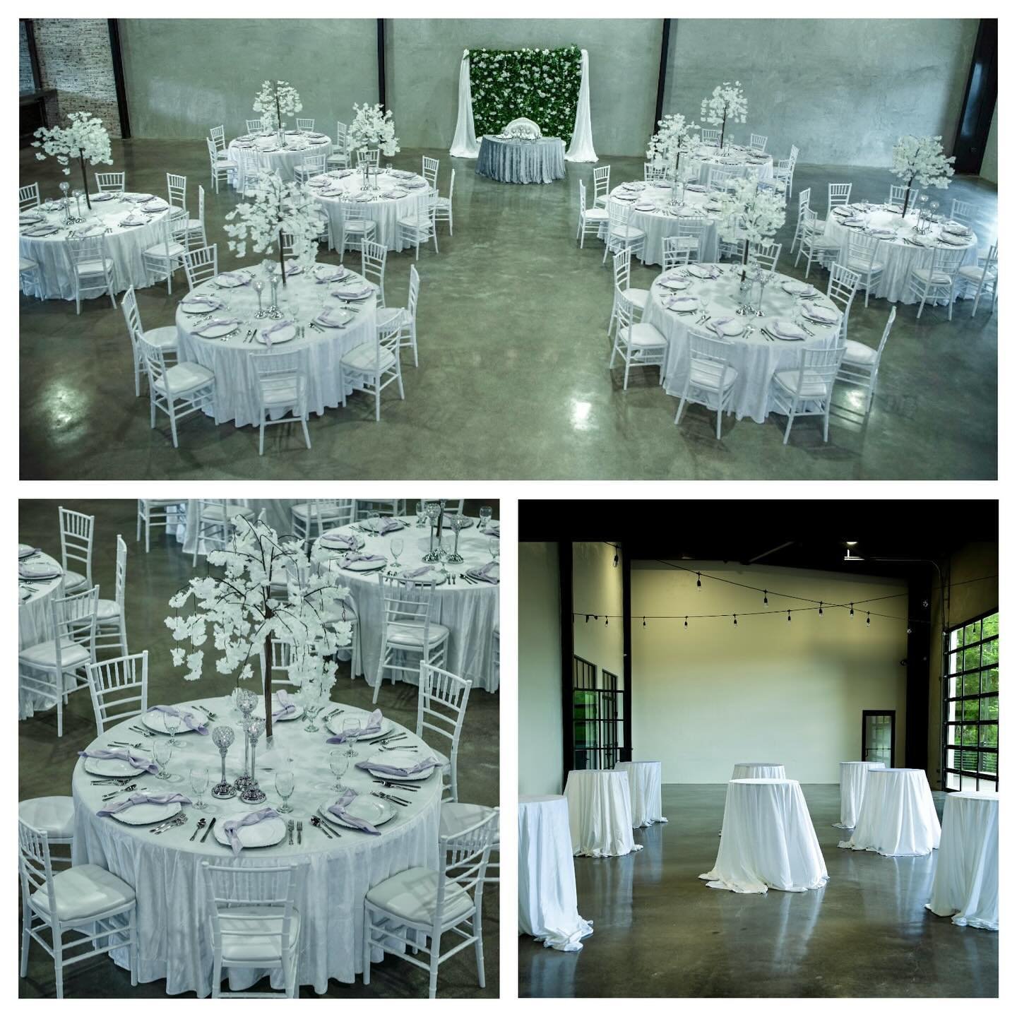 Reception setup at White Rock Canyon. We provided our White Chiavari Chairs, Garden Flower Wall, Tables, Chargers, Centerpieces, Glassware, &amp; Utensils. Pleasure working with Fancy That Linens! &mdash;&mdash;&mdash;&mdash;&mdash;&mdash;&mdash;&mda