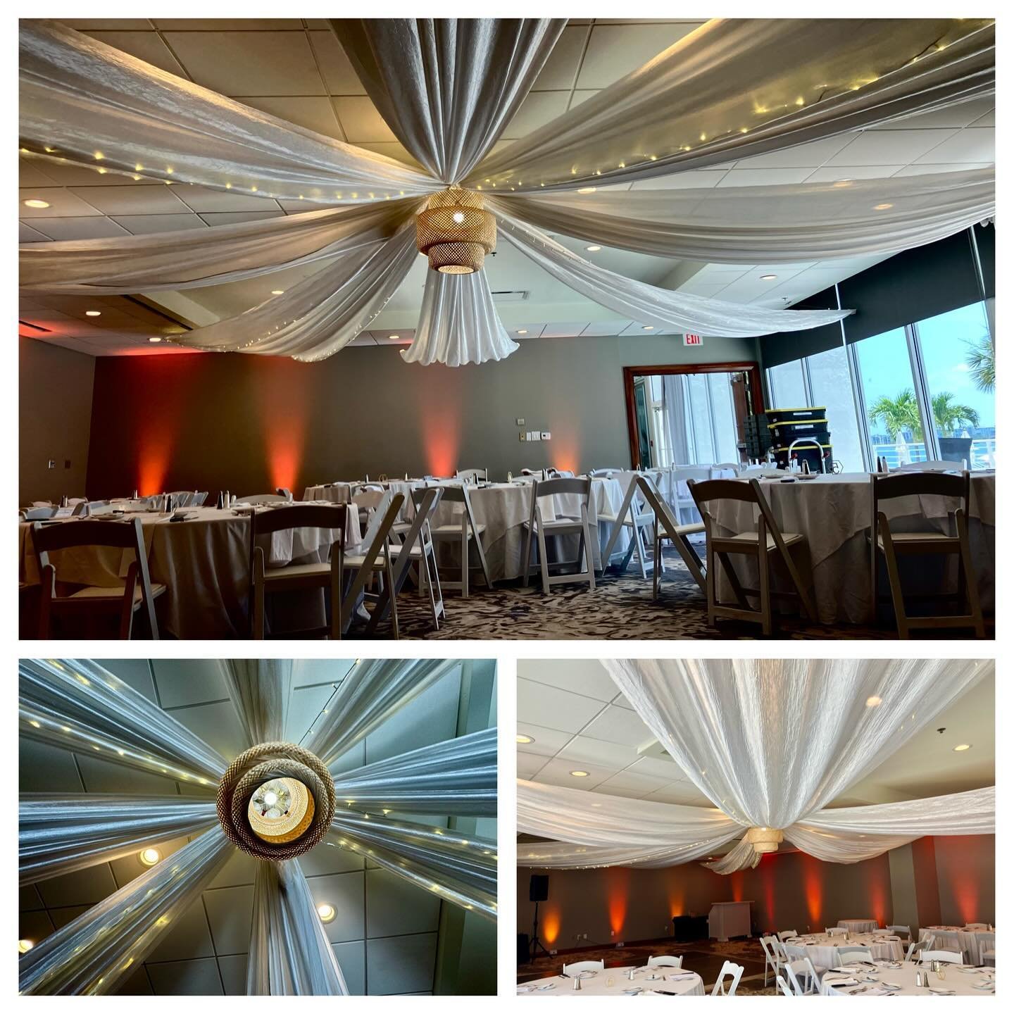At the Clearwater Beach Marriott providing our 8 Panel Draped Ceiling Starburst w/String Lights &amp; Boho Chandelier + Amber Up Lighting. &mdash;&mdash;&mdash;&mdash;&mdash;&mdash;&mdash;&mdash;&mdash;&mdash;&mdash;&mdash;&mdash;&mdash;&mdash;&mdash