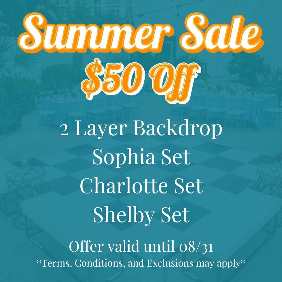 Summer Specials ☀
Book your event for June, July, or August and receive one of the following offers!
✨$50 off 2 Layer Backdrops
✨$50 off all Sophia seating
✨$50 off all Charlotte seating
✨$50 off all Shelby seating
Book Now, link in bio!
Keep an e