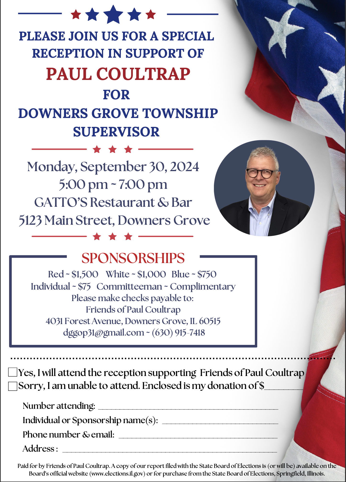 Reception for Paul Coultrap for Downers Grove Township Supervisor