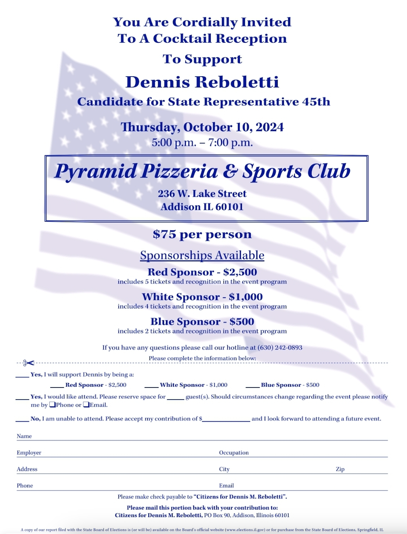 Cocktail Reception for Dennis Reboletti for State Rep. 45