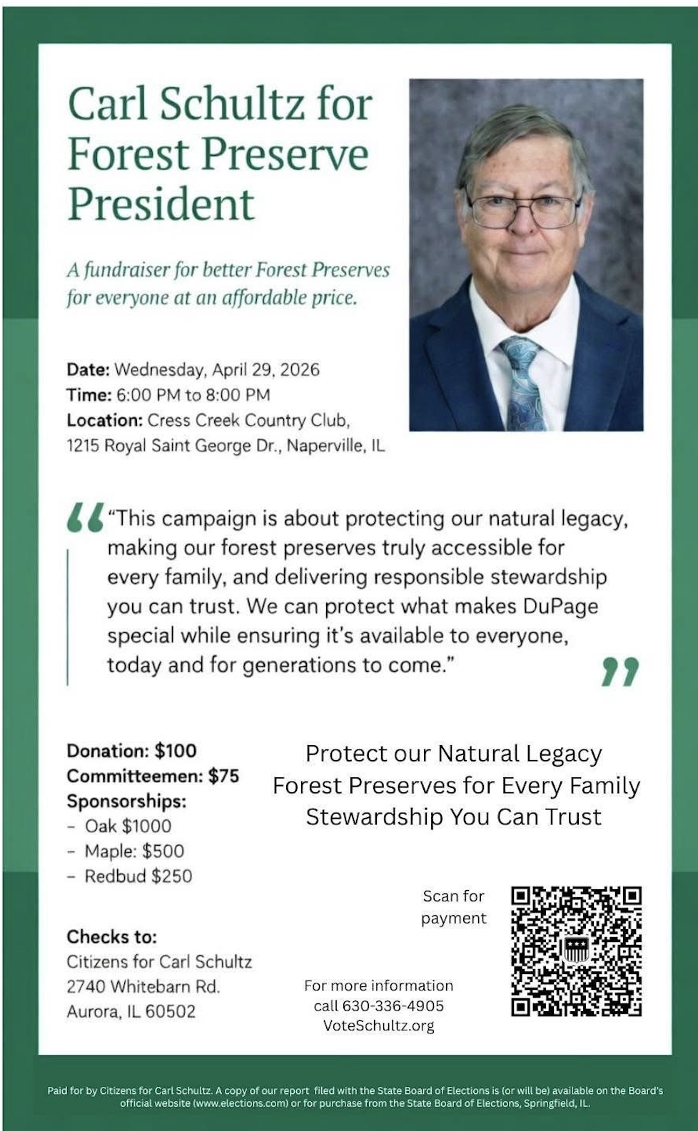 Schultz for DuPage County Forest Preserve President