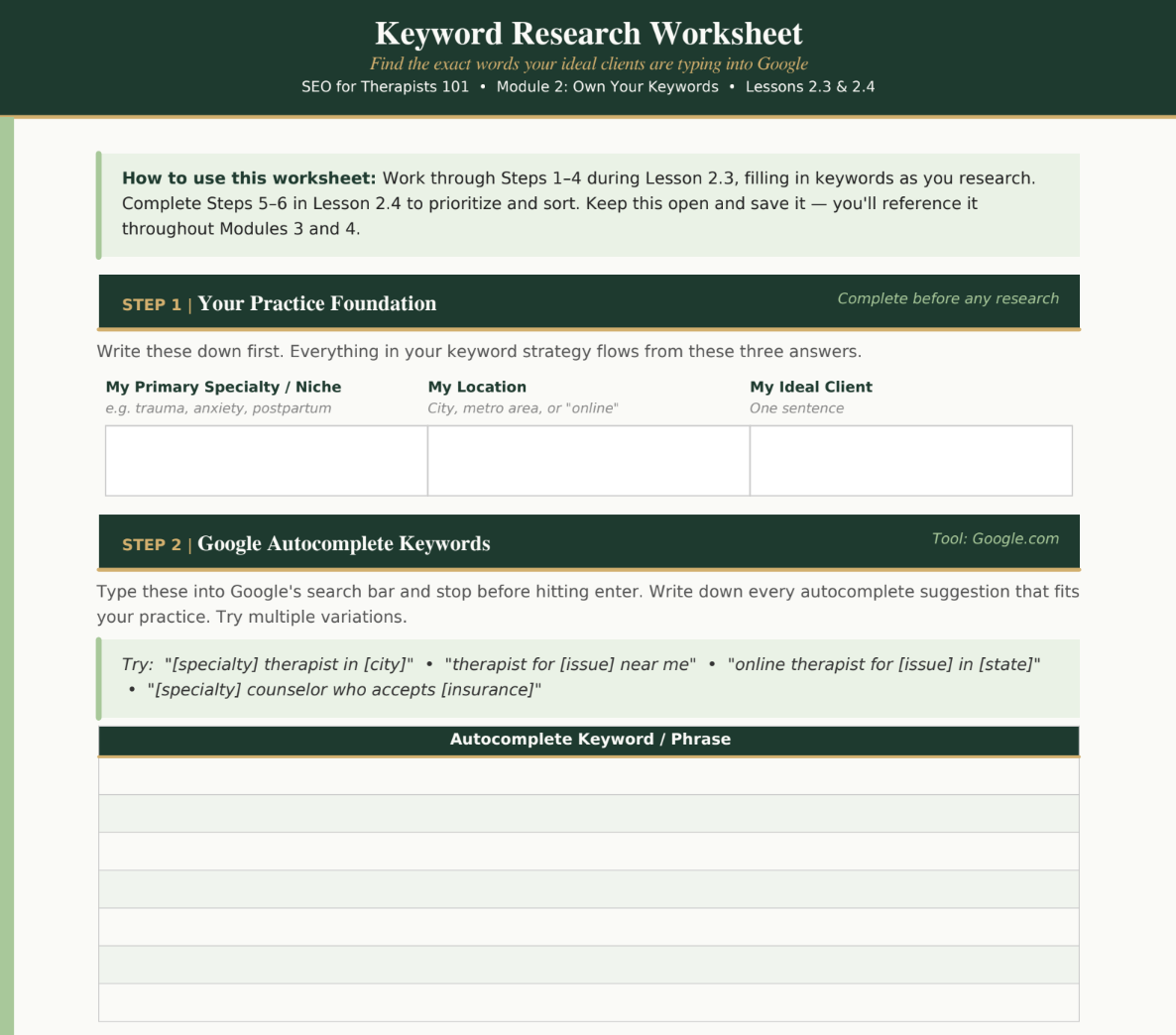 finding keywords for therapists