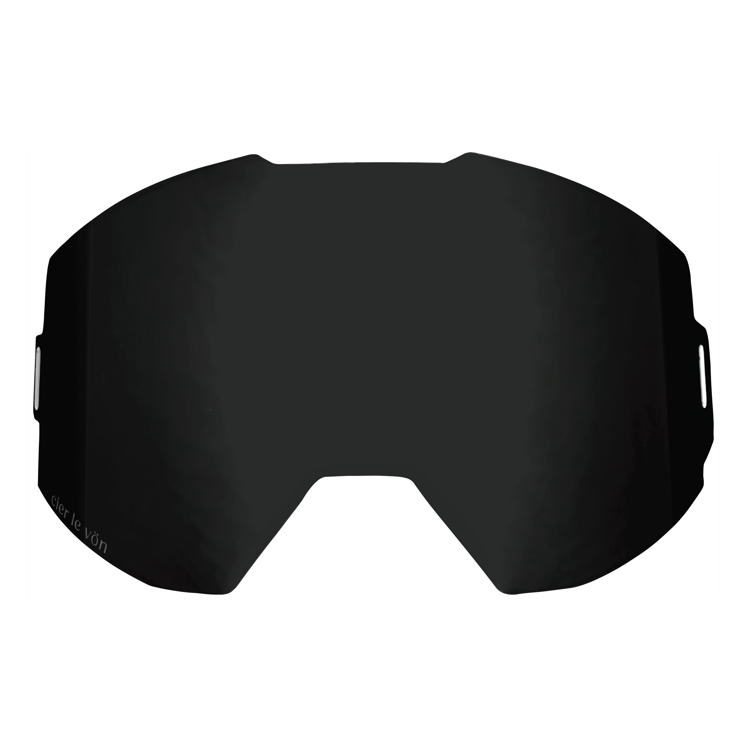Black ski or snowboard goggles with a tinted lens.