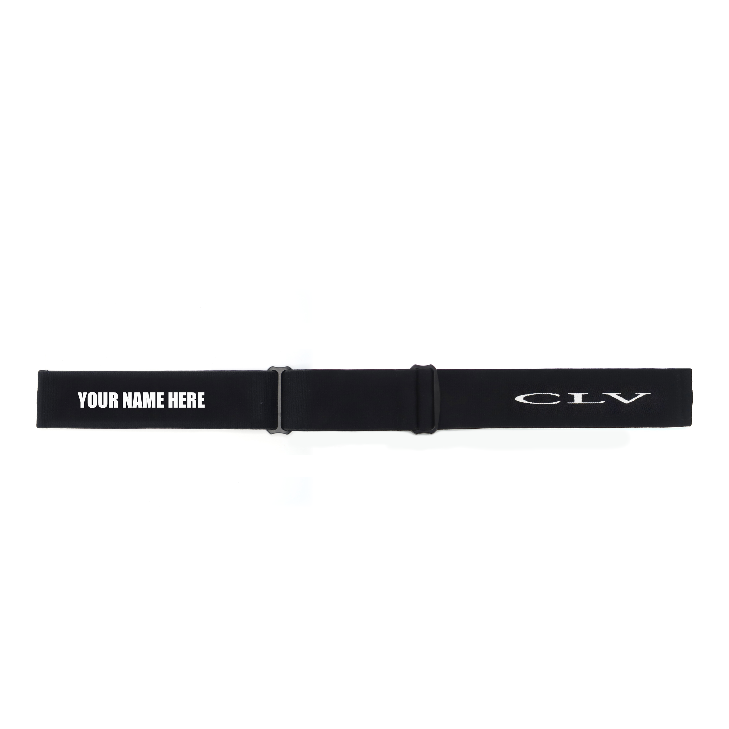 Black elastic belt with adjustable clasp, with customizable text space reading 'YOUR NAME HERE' on the left side and 'ATV' on the right side.