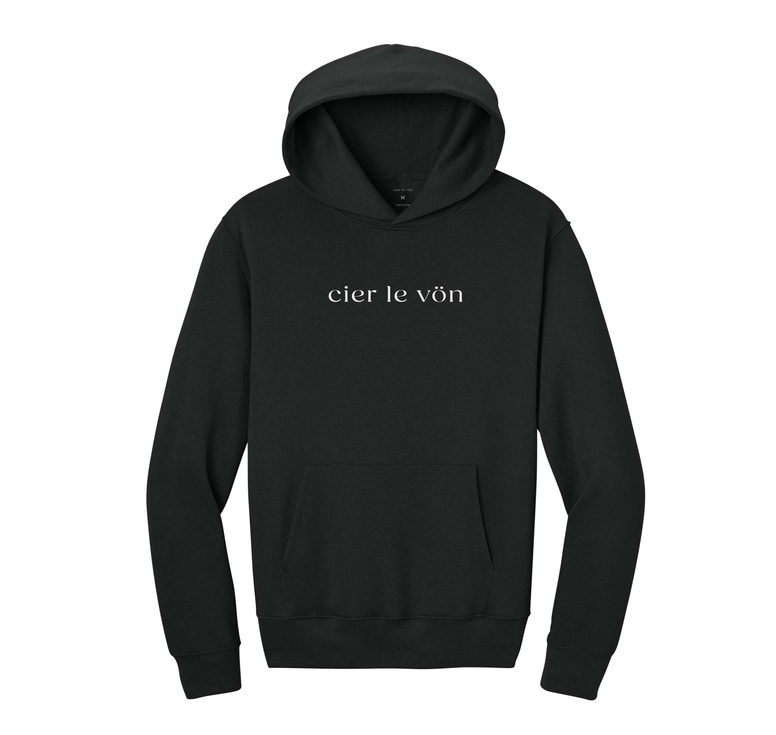 Black hoodie with the words "cier le vön" printed on the front in white text.