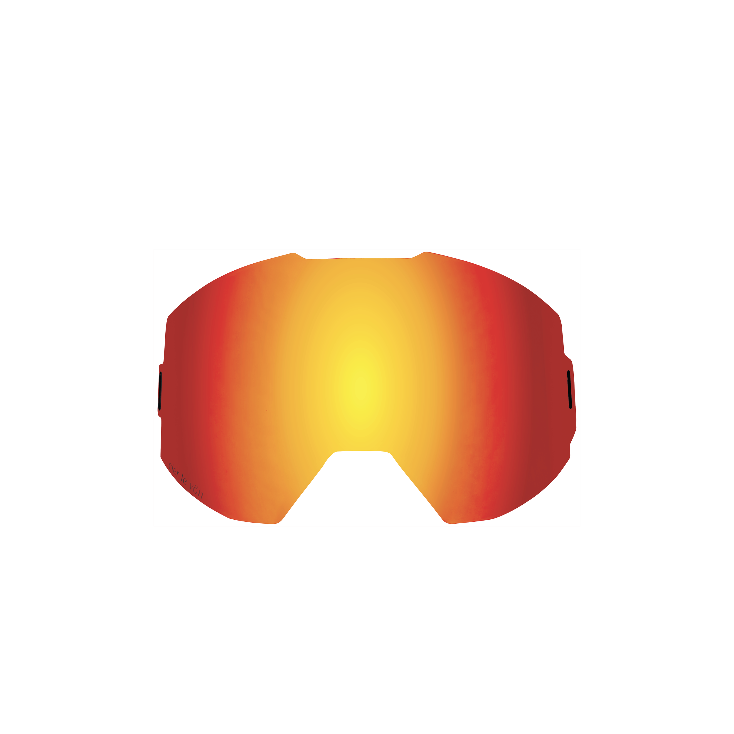 Ski goggles with an orange and yellow reflective lens.