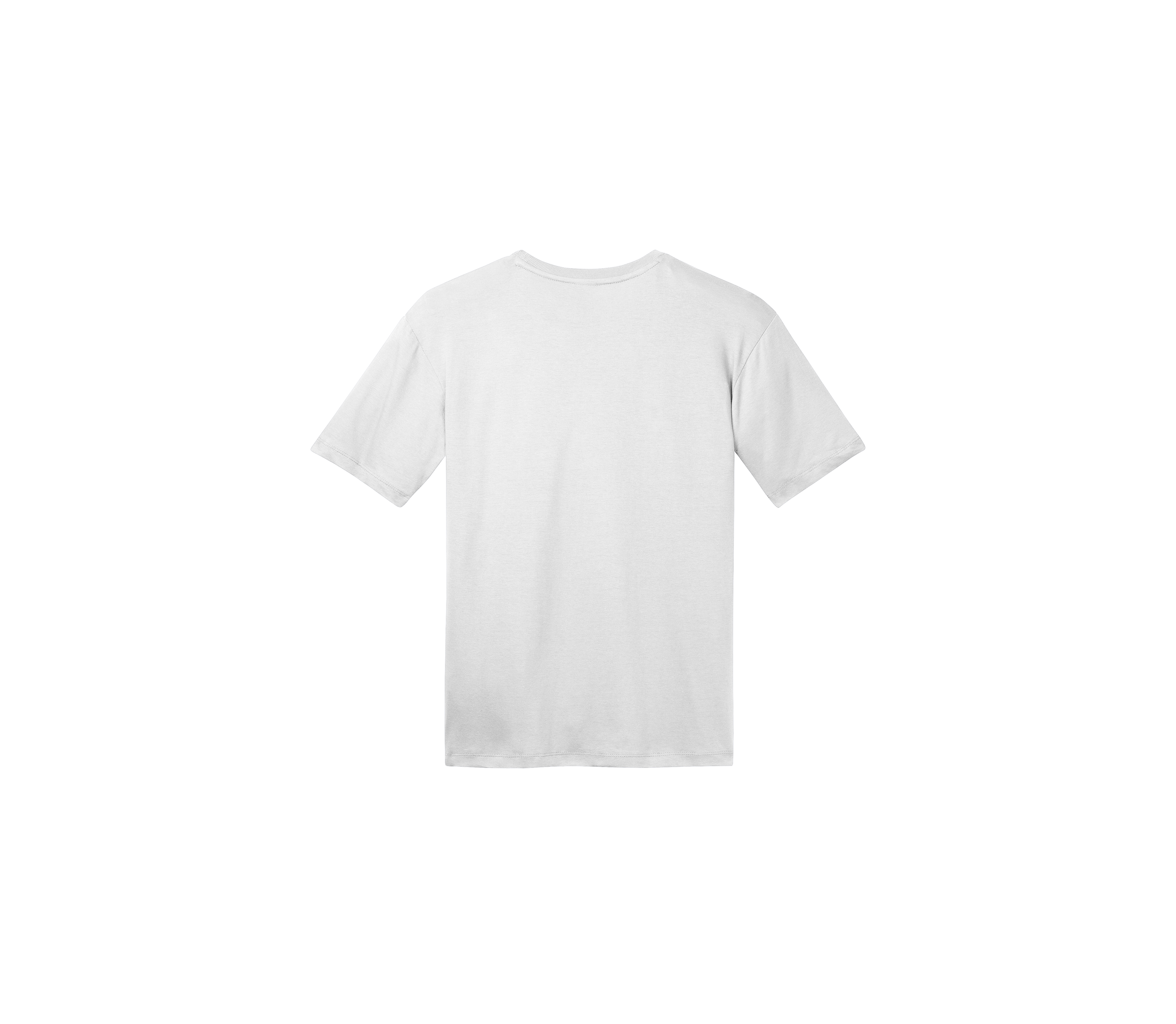 Back view of a plain white T-shirt on a white background.