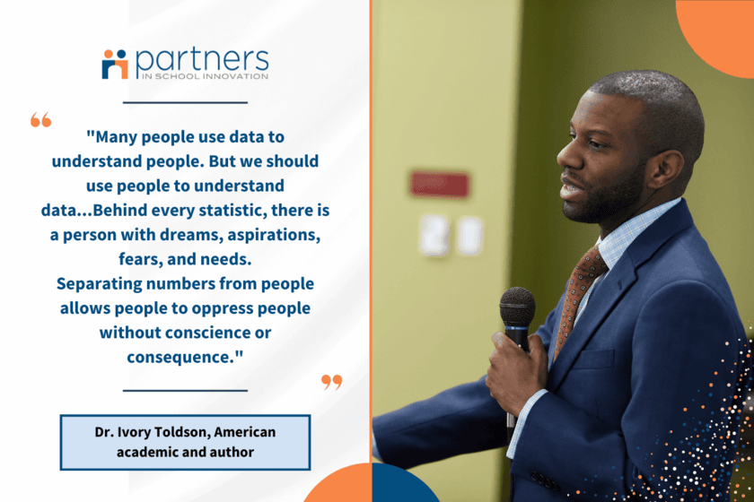 A graphic with a quote from Dr. Ivory Toldson, a professor at Howard and bestselling author on the importance of using a human-centric approach to data analysis