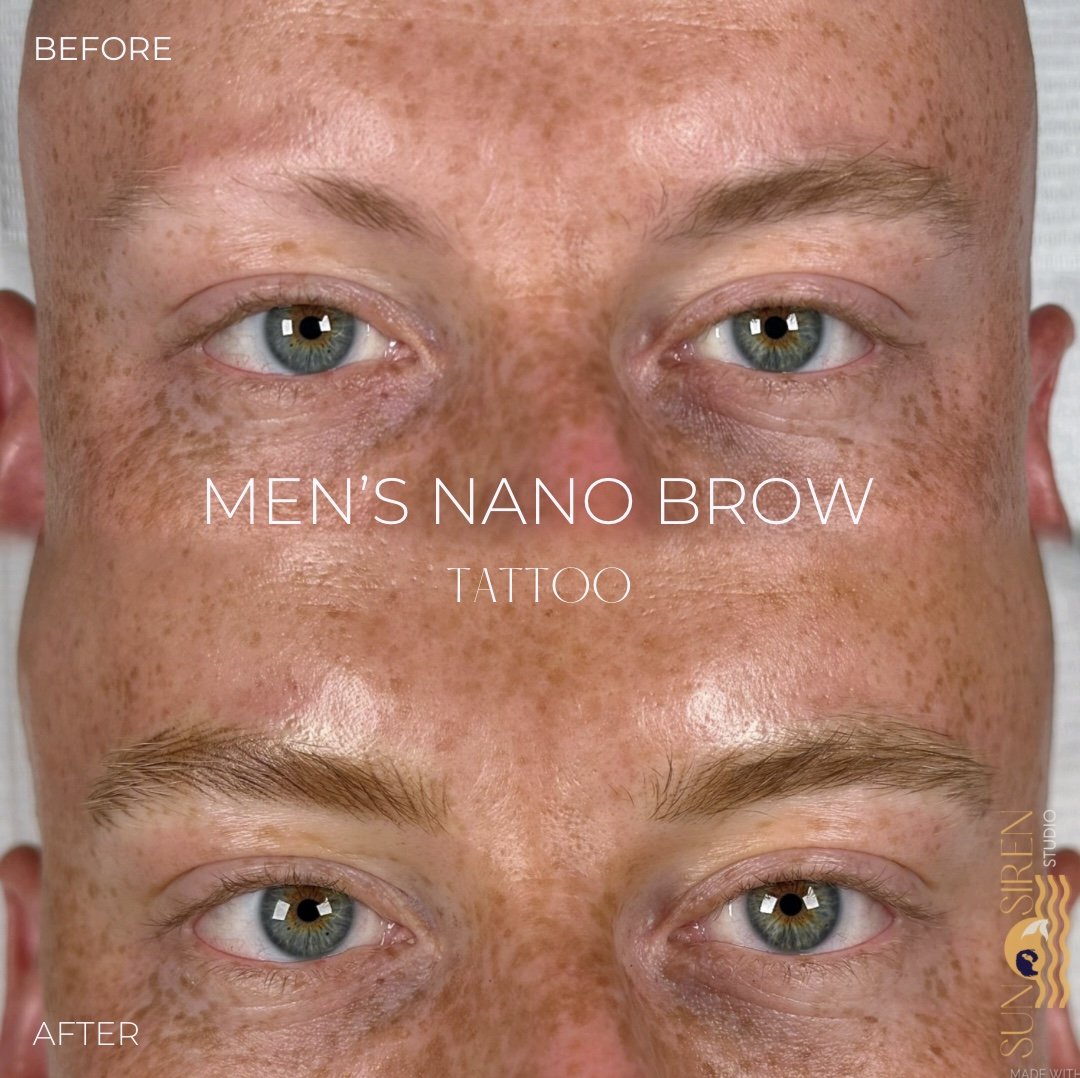 Close up of Men's brows before and after tattooed