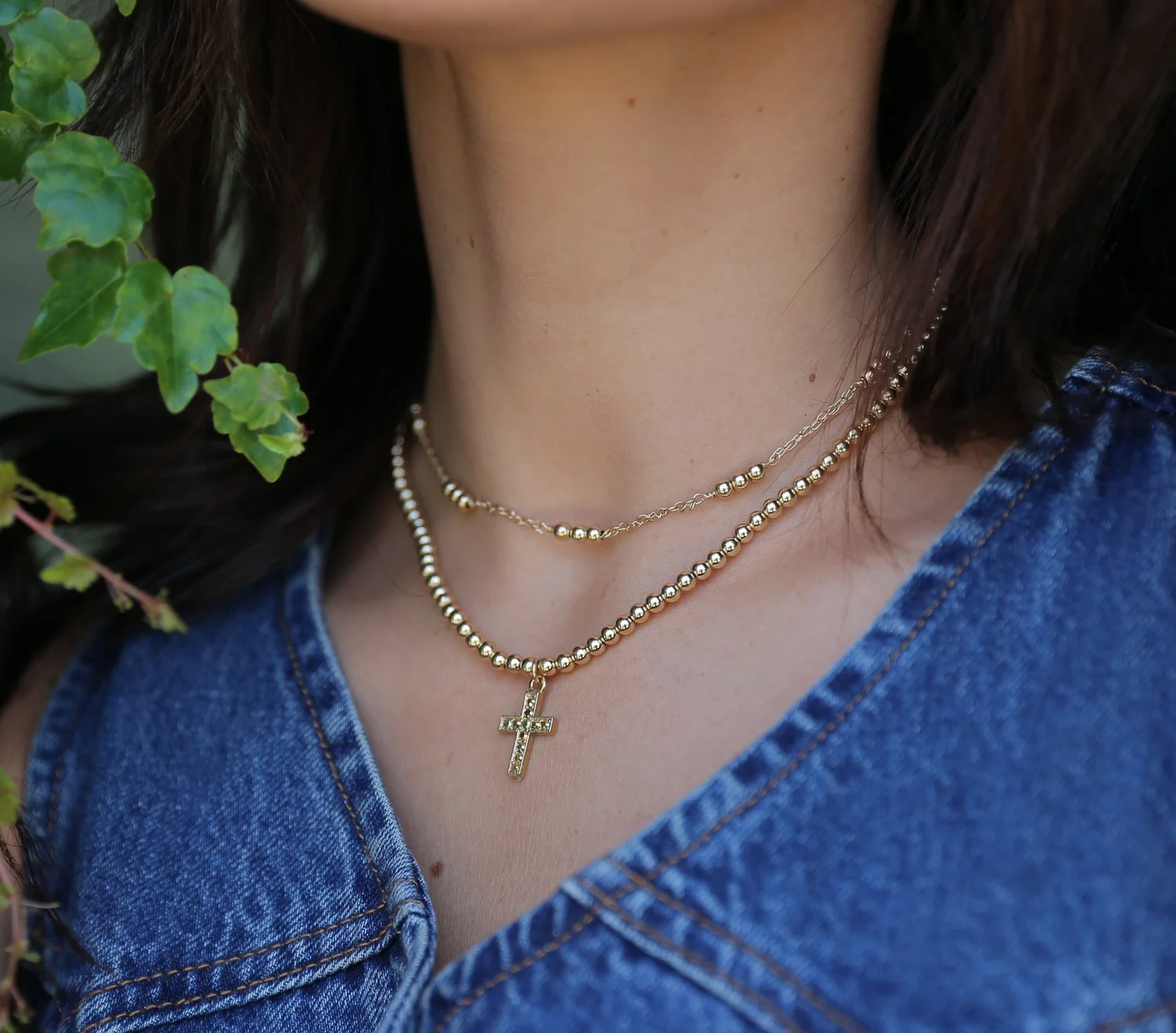 Tommassini Jewelry Tiny Cross ネックレス Cross Necklaces - 14K Gold Beaded, Stretch, Layered