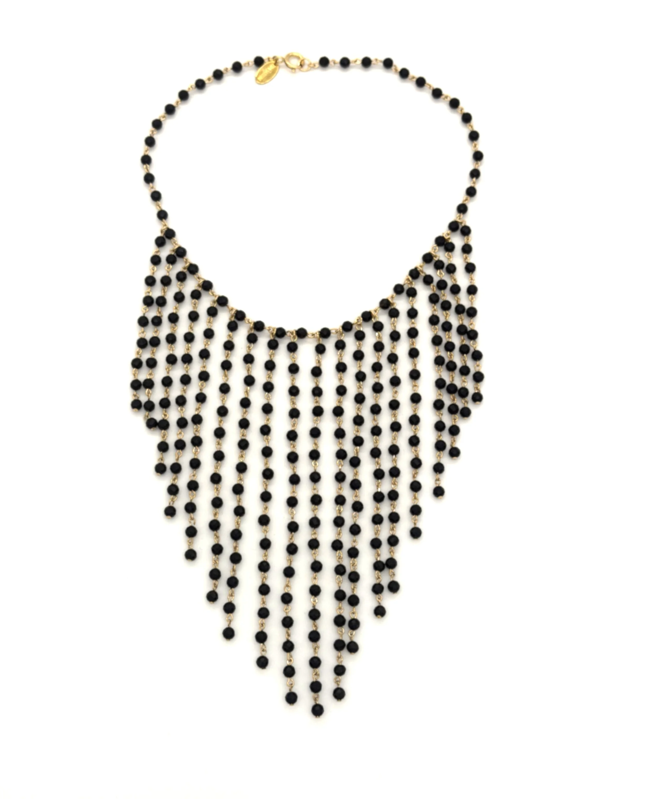 Black Onyx Waterfall Fringe Choker Necklace