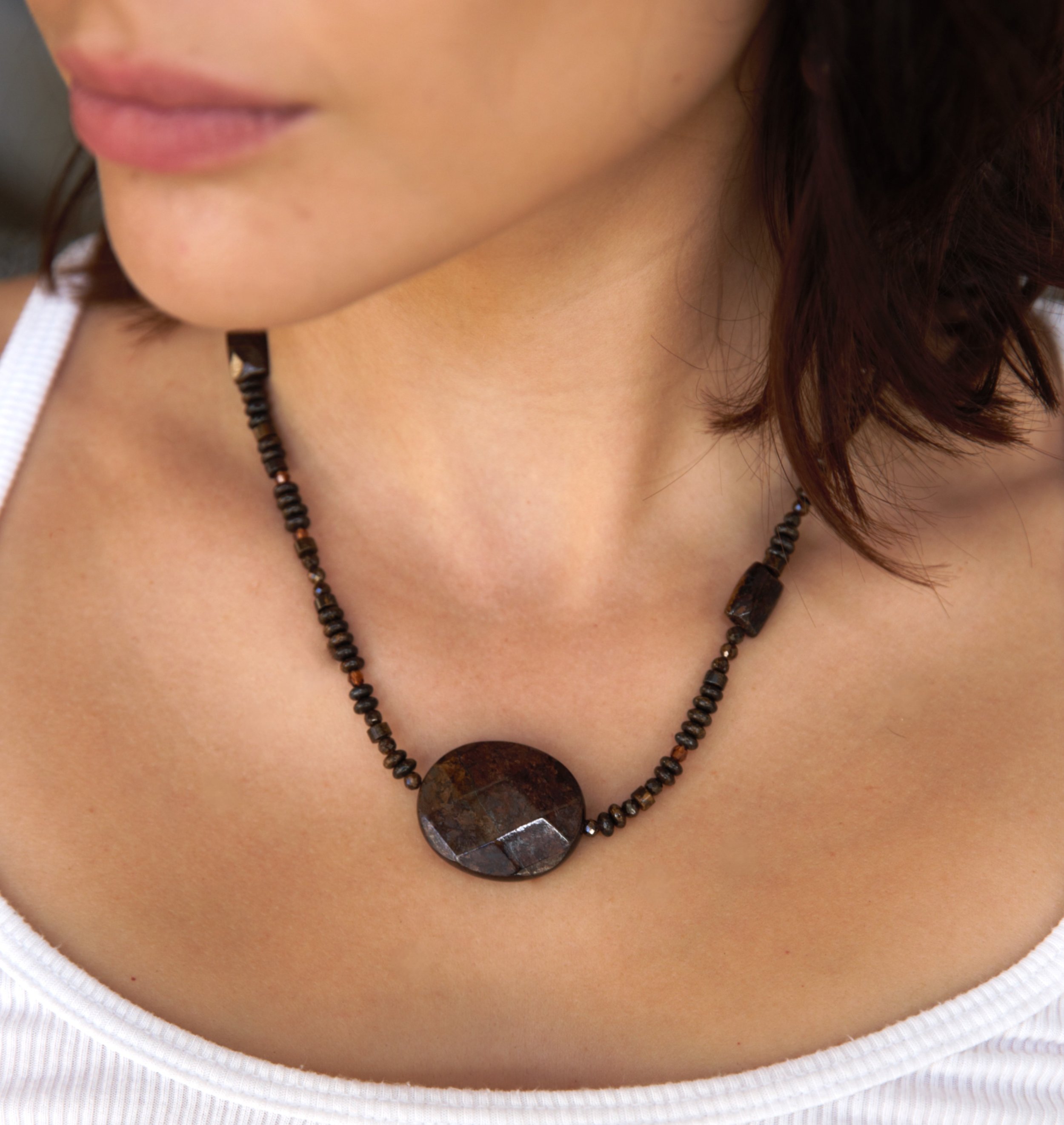 IMG_7679.jpgEarthy brown gemstone necklace, boho choker by Tommassini Jewelry.