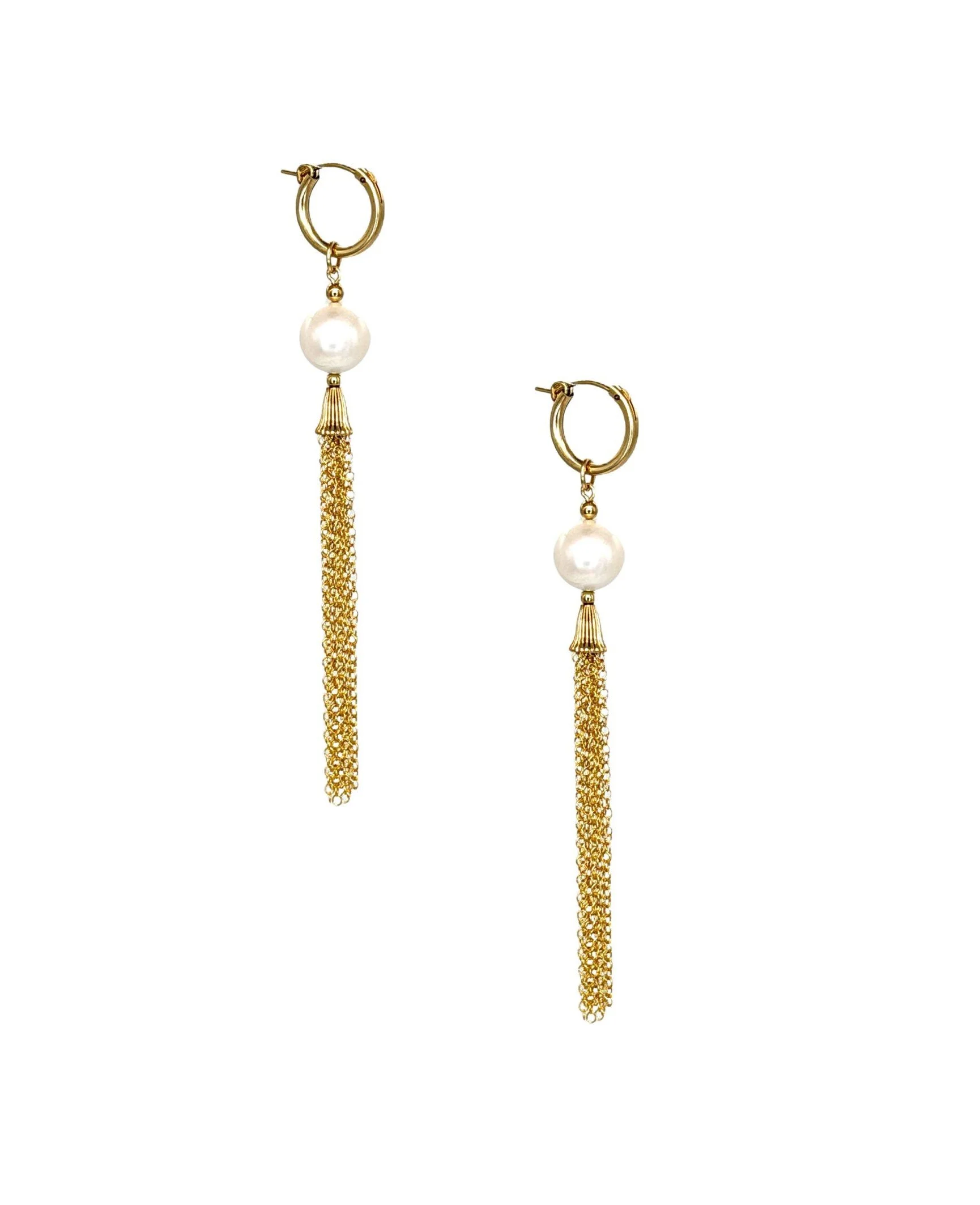 Long Pearl Tassel Hoop Earrings