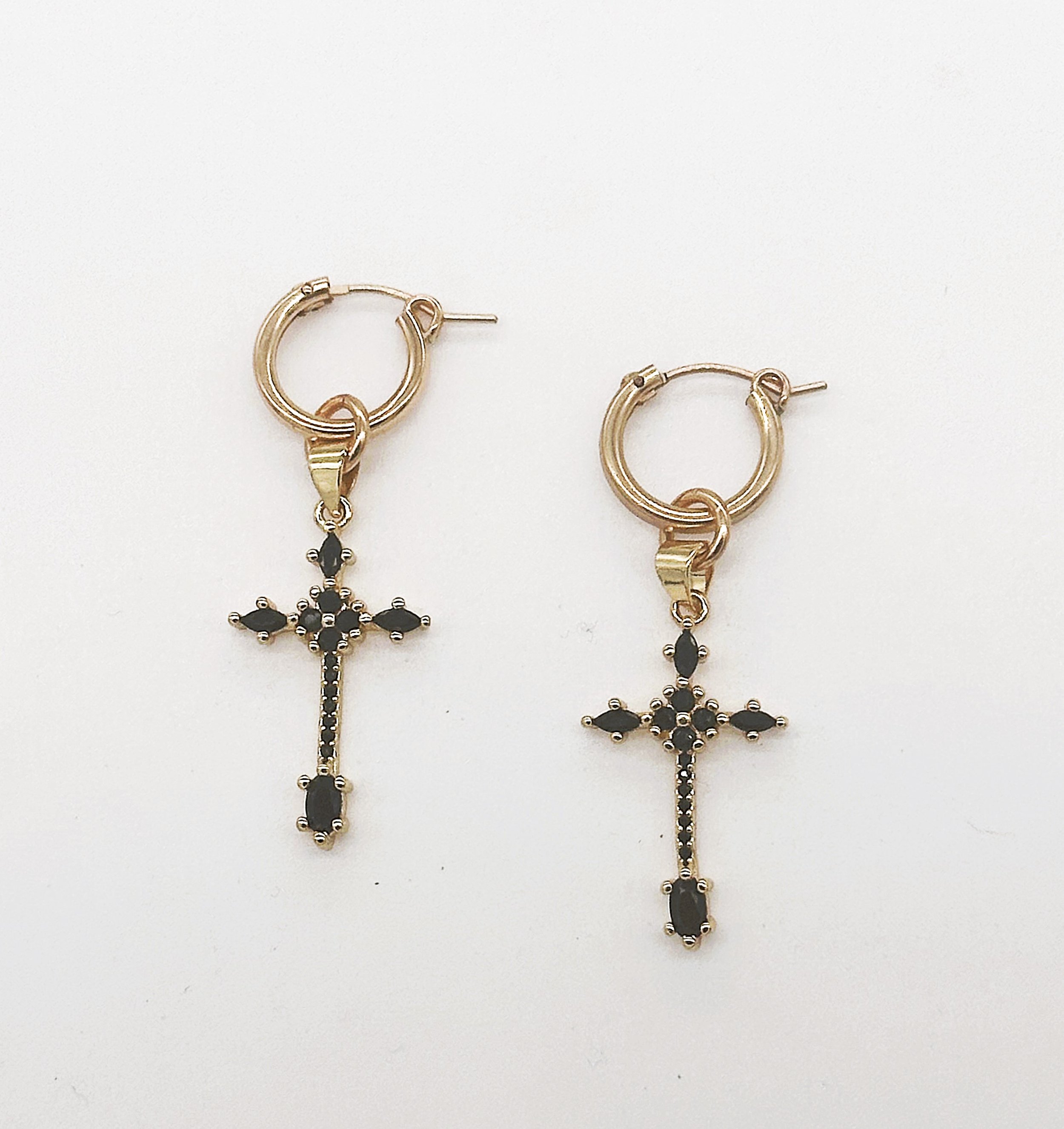 Black Cross Hoop Earrings