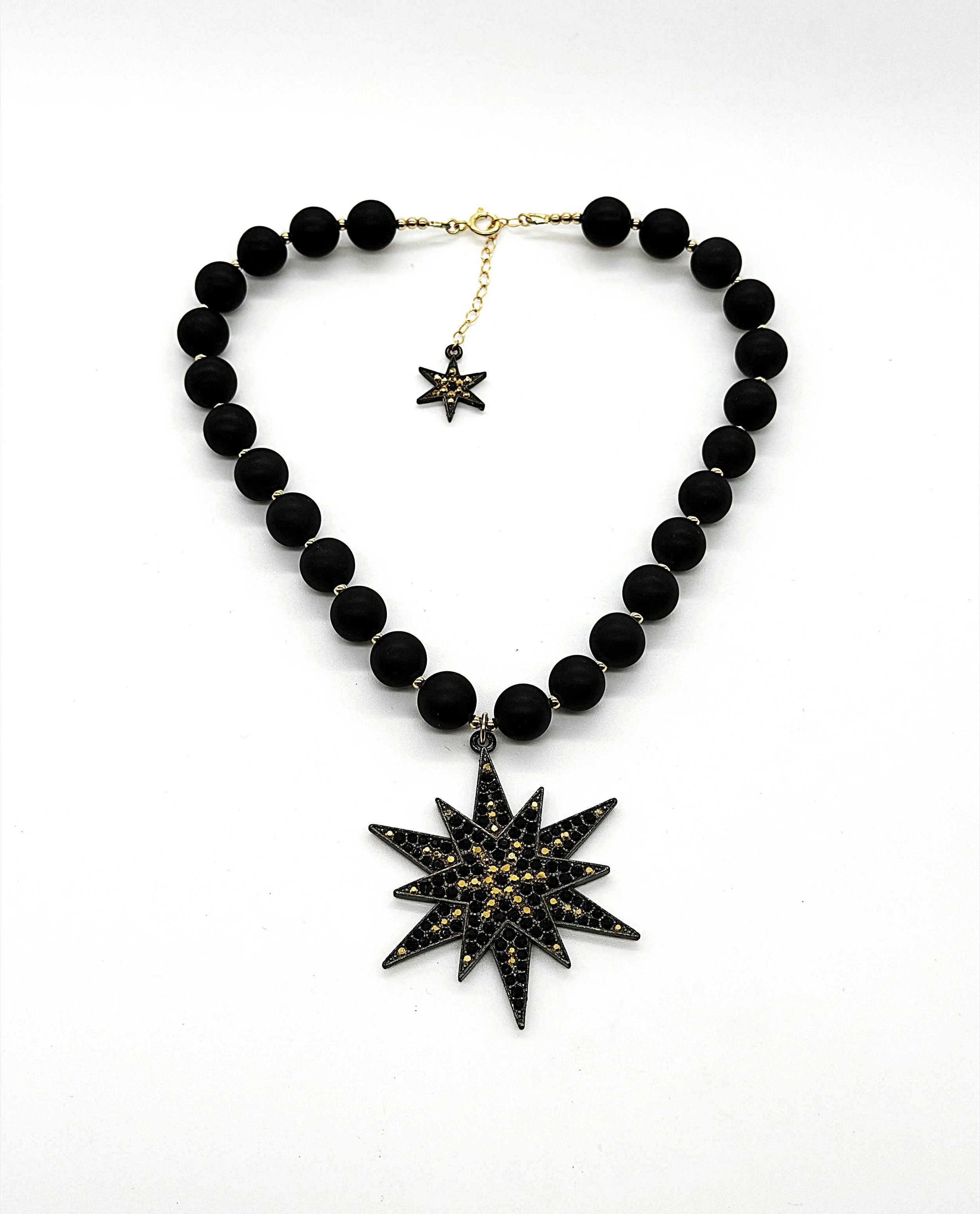 Chunky Black Onyx  Star Pendent Necklace
