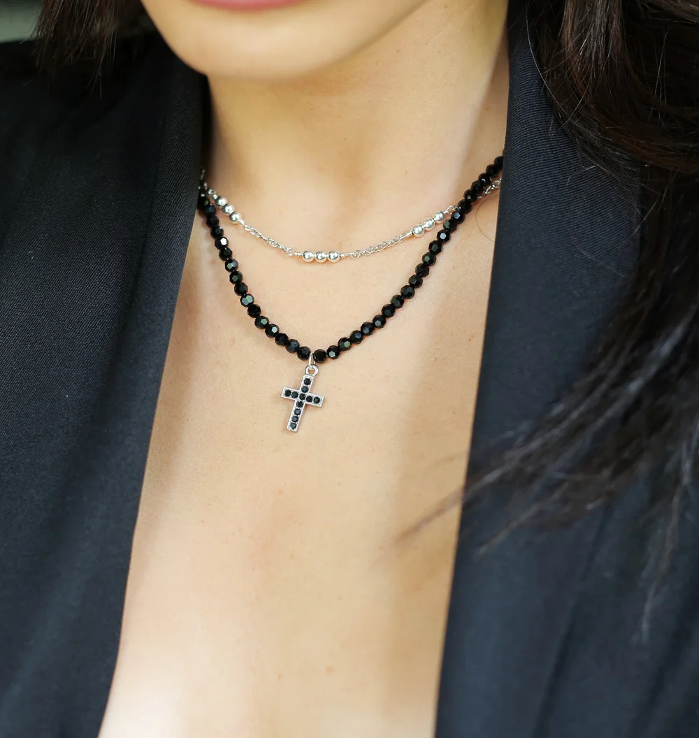 Cross Necklace, Beaded Stretch Cross Necklace, Swarovski