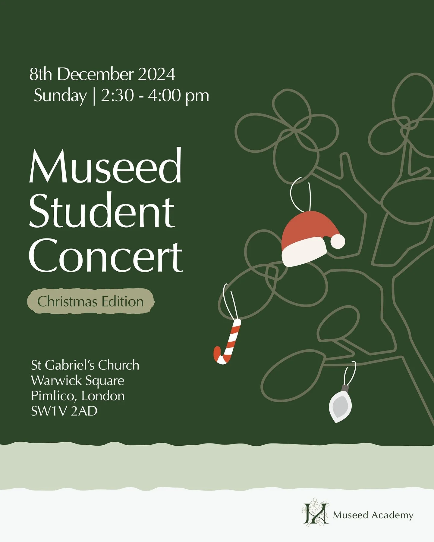 🎄 Experience the Magic of Music This Christmas! 🎶

✨ Calling all parents! Bring your little ones to our annual Student Christmas Concert this Sunday for an afternoon of inspiration and joy.

&bull; Date: 8th December
&bull; Time: 2:30&ndash;4:00 PM