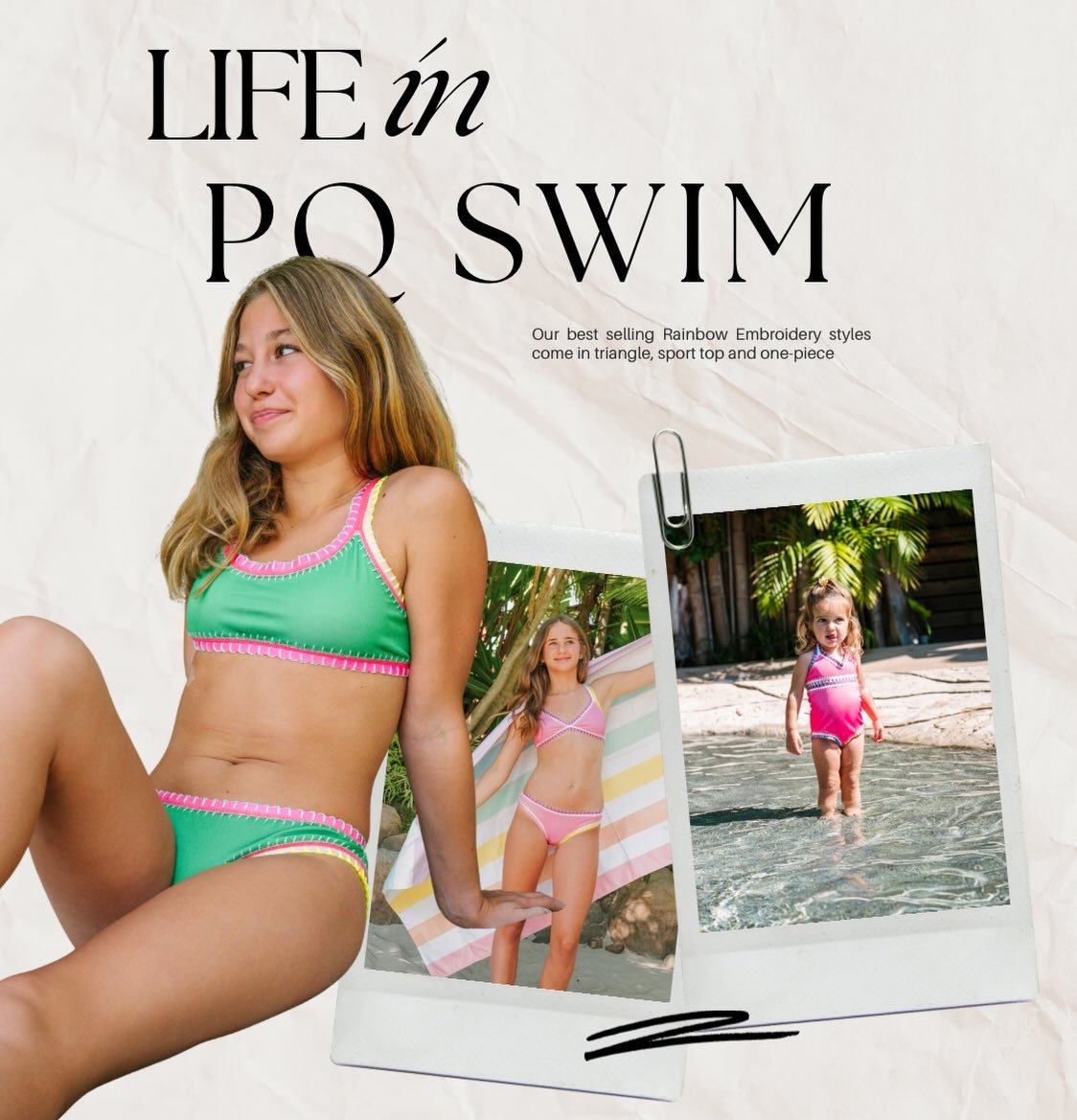 Our most popular Rainbow Embroidery styles start at size 2 and go all the way up to 16. Sporty, Triangle and One-Pieces in a variety of gorgeous summer hues. Stock up now 🩷💚