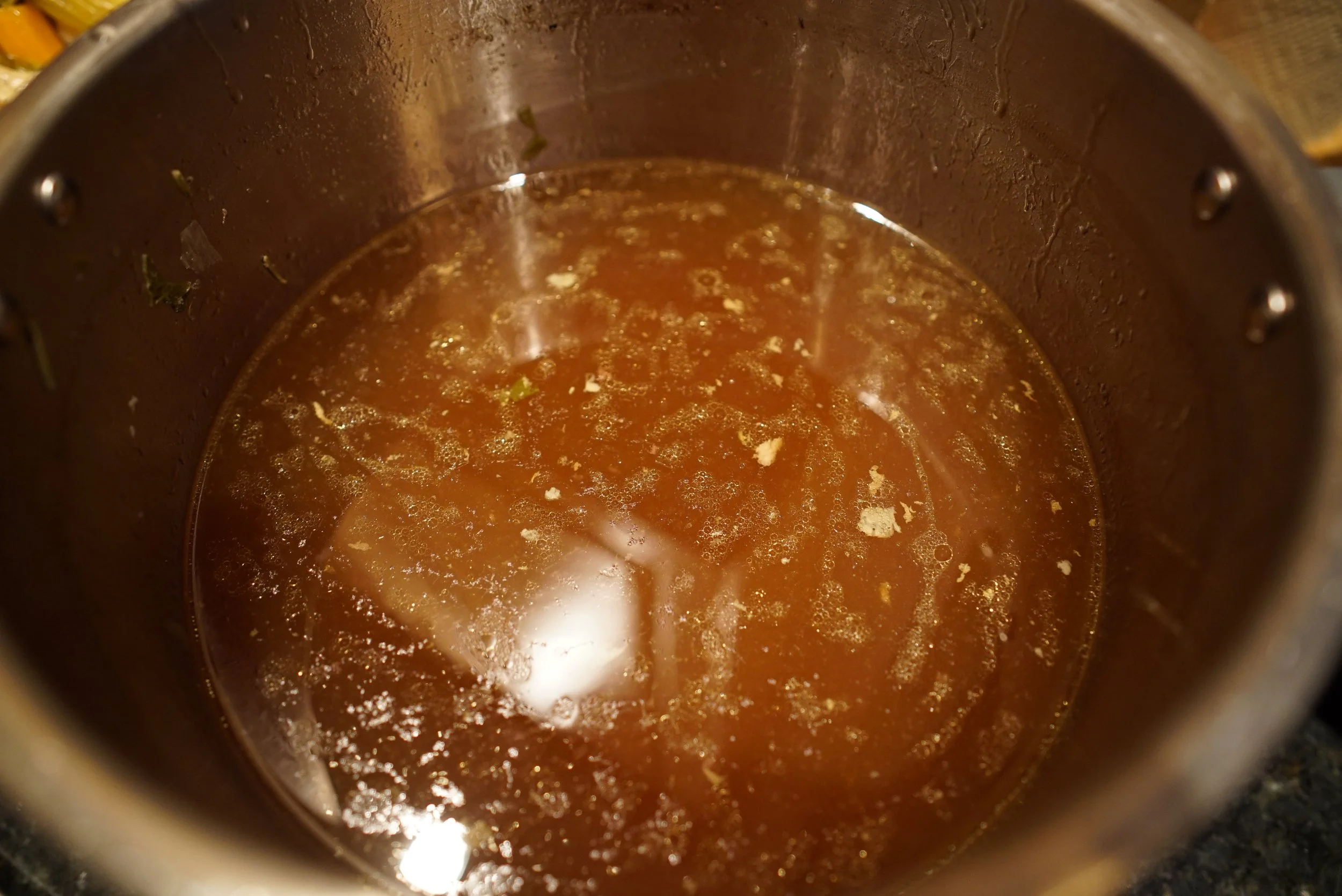 And here's the beautiful, golden, strained bone broth