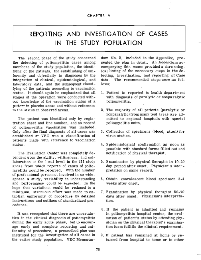 Francis Report Chapter 4: Reporting &amp; Investigatoin of Cases in the Study Population