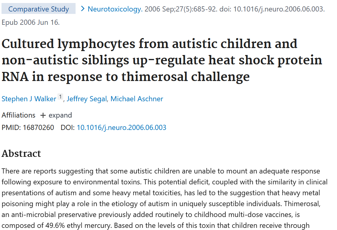 Scientific journal article discussing cultured lymphocytes from autistic and non-autistic children, focusing on heat shock protein RNA response and potential heavy metal toxicity.