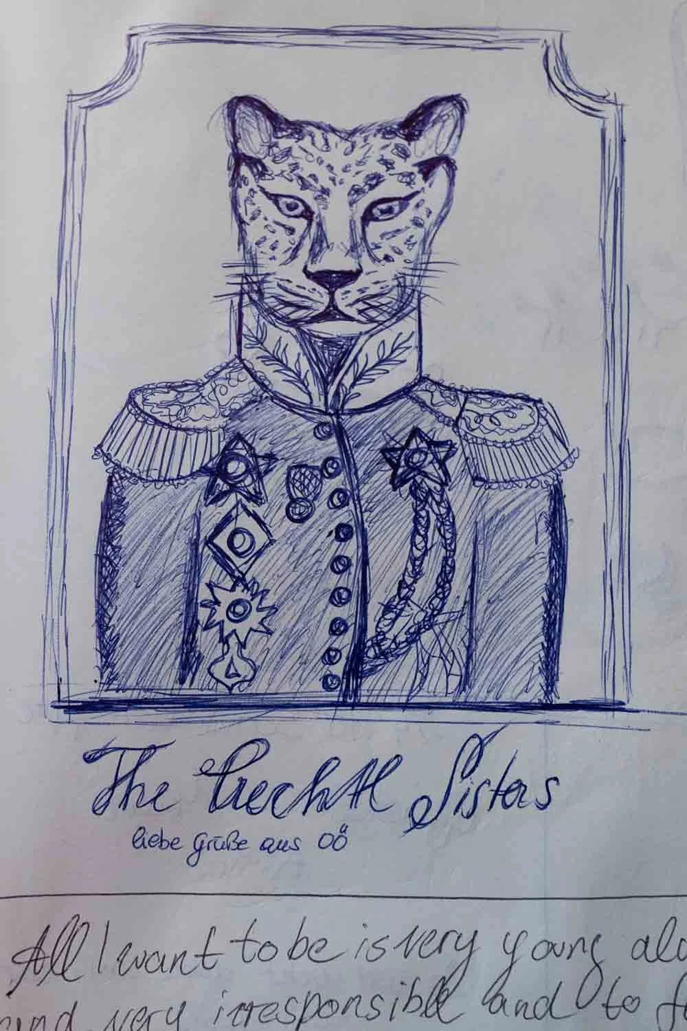 Foto einer Seite aus dem Liquid Diary Tagebuch, in dem ein Gast etwas gezeichnet oder sich mit einer Nachricht verewigt hat.