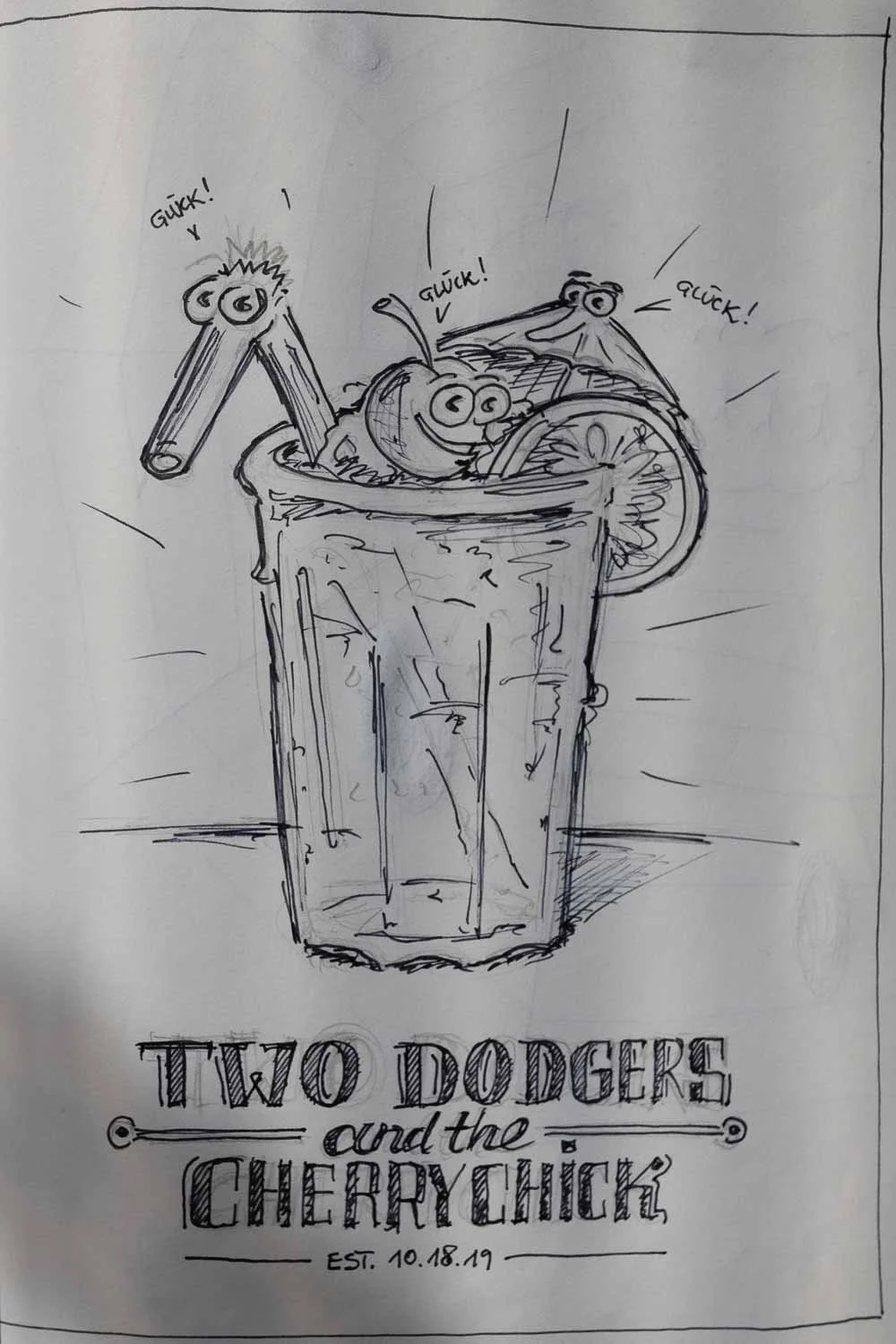 Foto einer Seite aus dem Liquid Diary Tagebuch, in dem ein Gast etwas gezeichnet oder sich mit einer Nachricht verewigt hat.