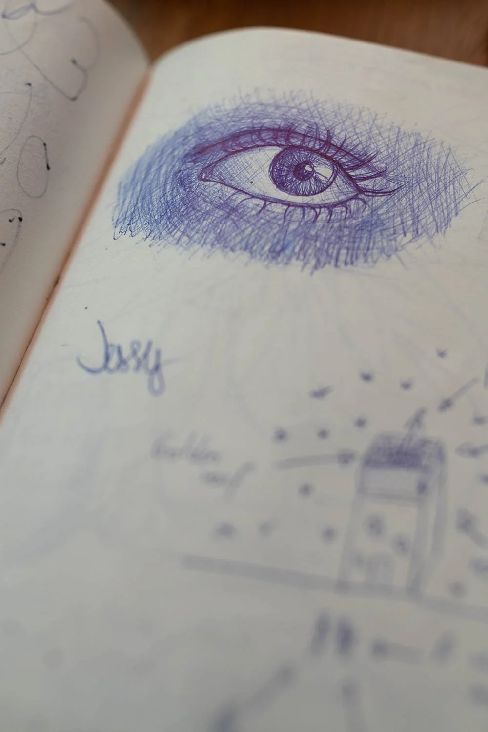 Foto einer Seite aus dem Liquid Diary Tagebuch, in dem ein Gast etwas gezeichnet oder sich mit einer Nachricht verewigt hat.