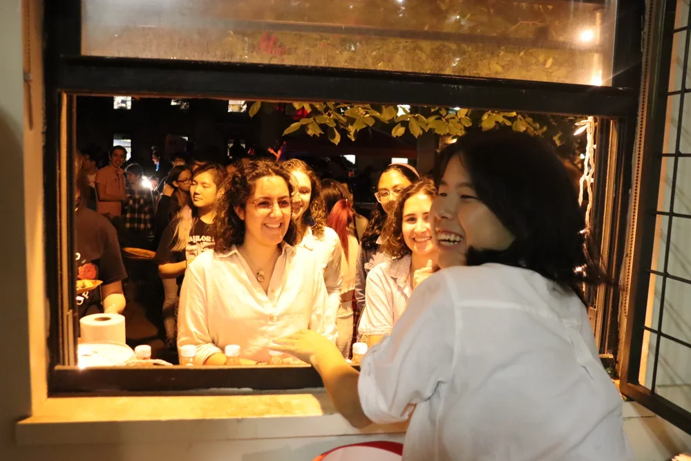 Alexis manning the line :)