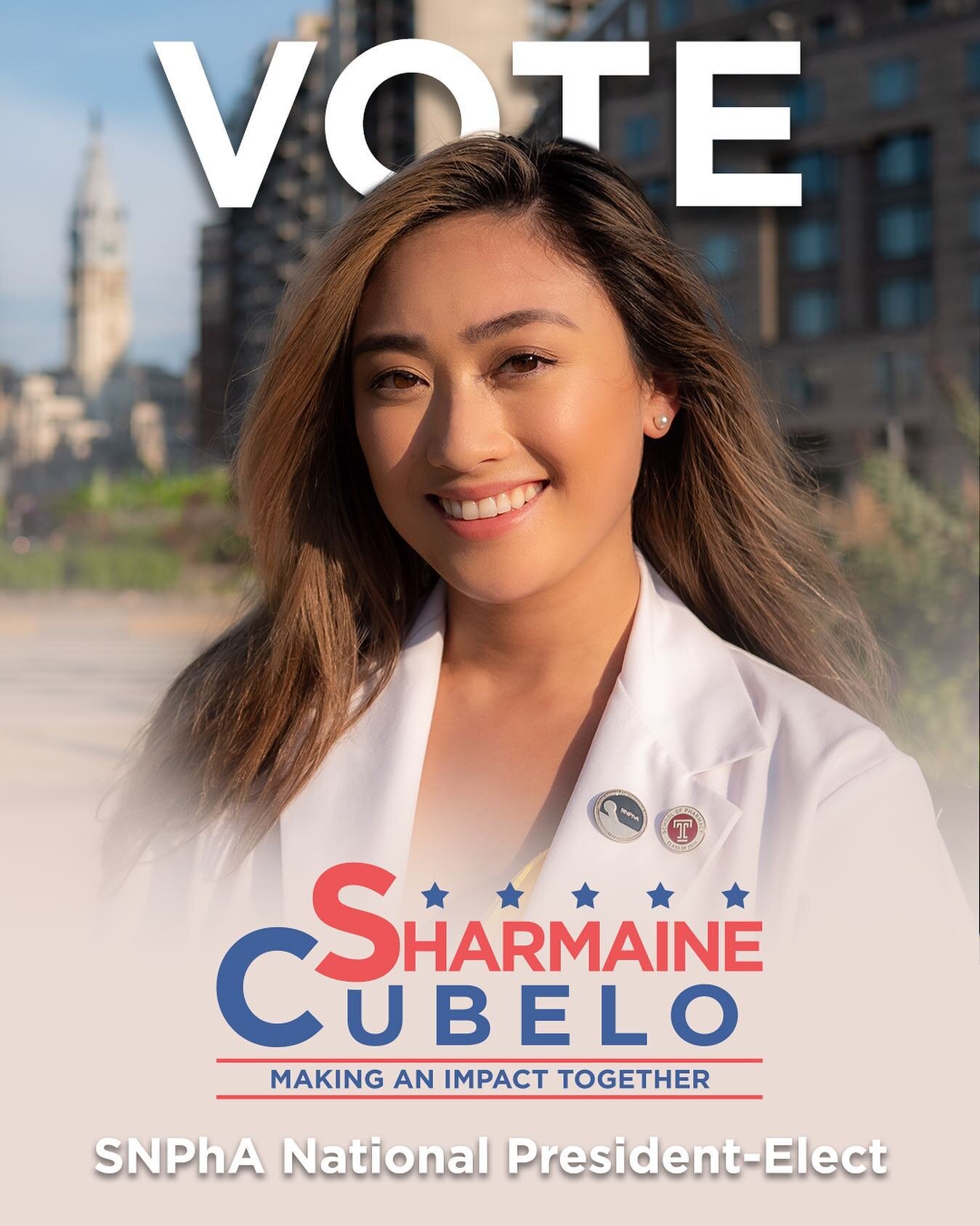 Hello beautiful people! ❤️

My name is Sharmaine Cubelo and I am a third year pharmacy student from Temple University (PHILLY in the house! 🙌🏽) running to be YOUR National President-Elect.

Let&rsquo;s continue to make an impact TOGETHER by using o