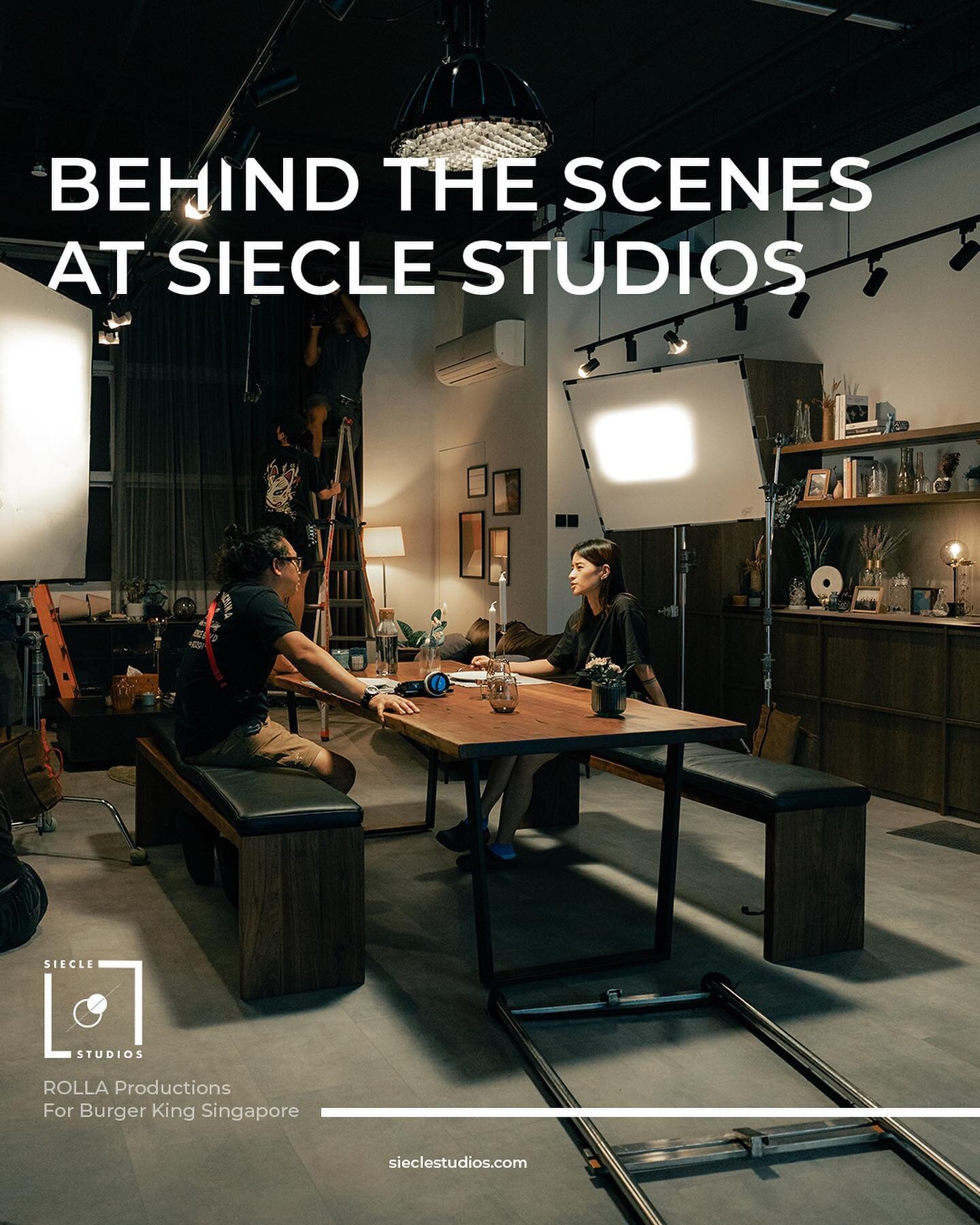 🎬 Take a look behind the scenes at @sieclestudios day for night set for @burgerkingsg produced by @letsrolla 

Utilising our 2.1m walnut dining table against the backdrop of our wooden textured fully functional kitchen perfectly sets up a romantic d