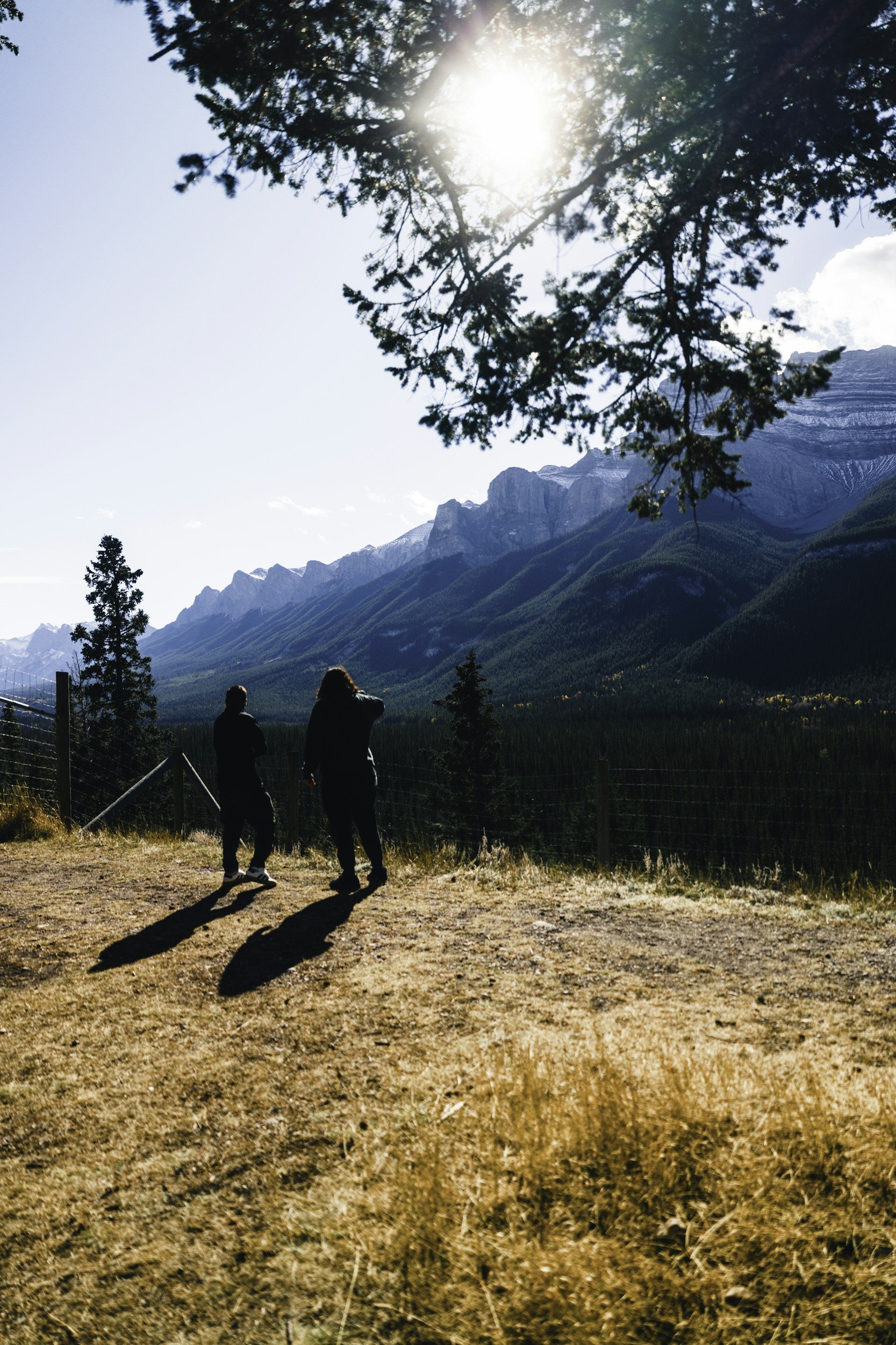 Two people walking side by side in a calm outdoor setting, representing connection and collaboration