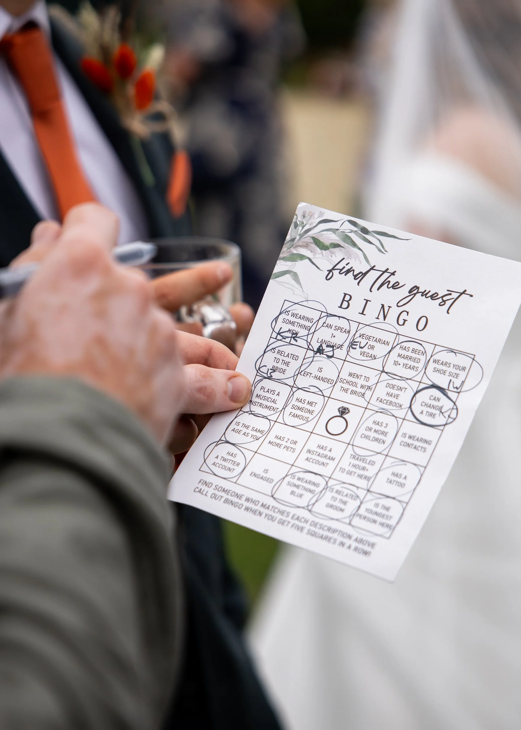 Guest Bingo Card at  Relaxed and fun wedding at Huntsmill Farm