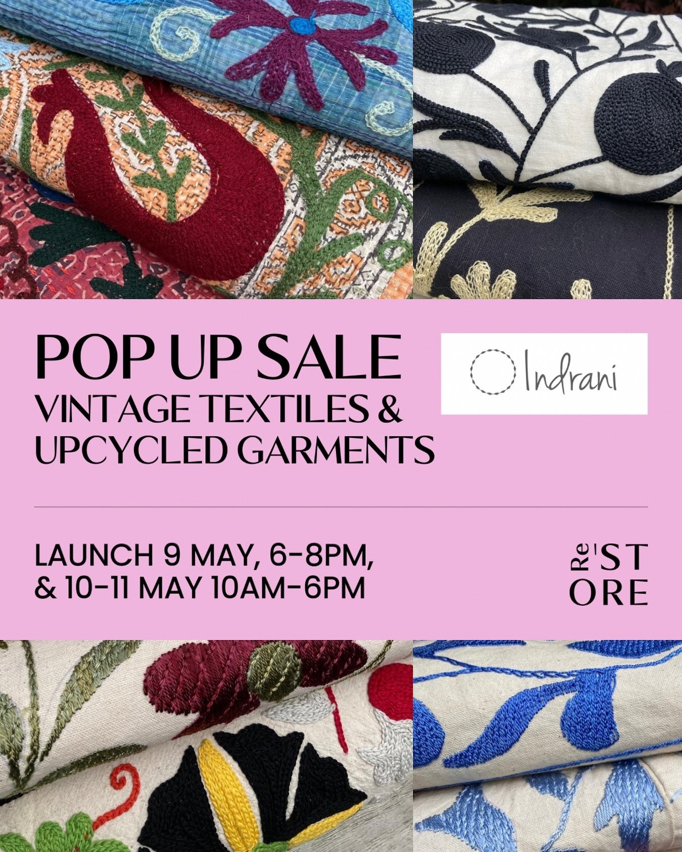 Introducing our next Responsible Retail pop up with @shop.indrani selling vintage textiles including kanthas, suzani&rsquo;s and hand block print cotton perfect for you to rework into new designs or to use as throws. There will also be a selection of