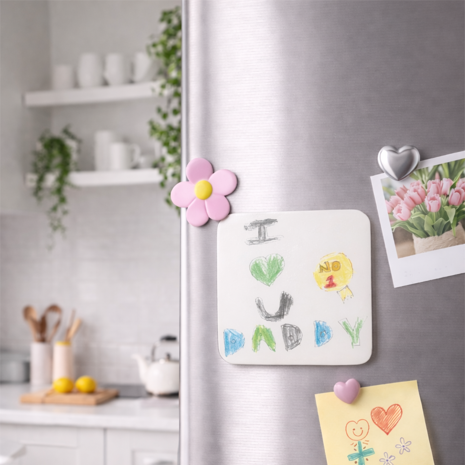 Fridge magnet with child's artwork printed in bright colours