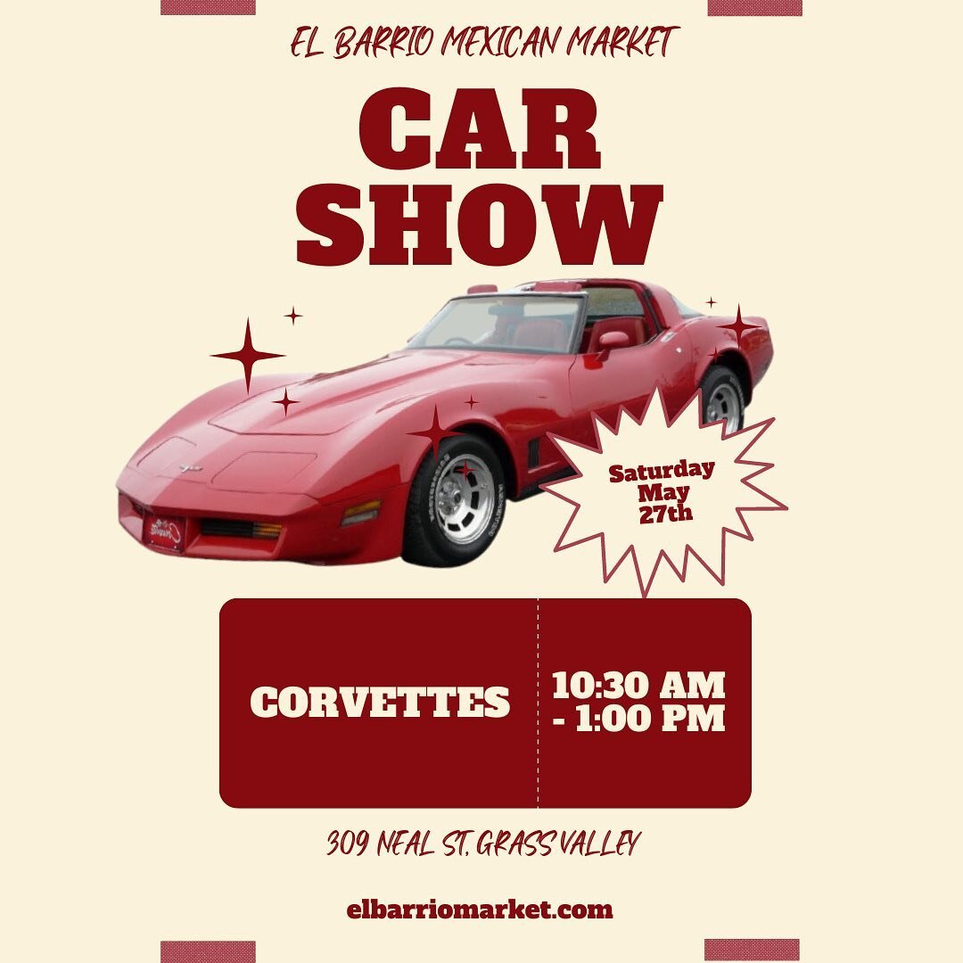 🚘 Car show @ El Barrio next Saturday! From 10:30 AM -  1:00 PM, stop by El Barrio to check out 20+ corvettes on display, and have some great food while you're here! 🚗 🌵 🌮 

🚘 &iexcl;Espect&aacute;culo de coches en El Barrio el pr&oacute;ximo s&a