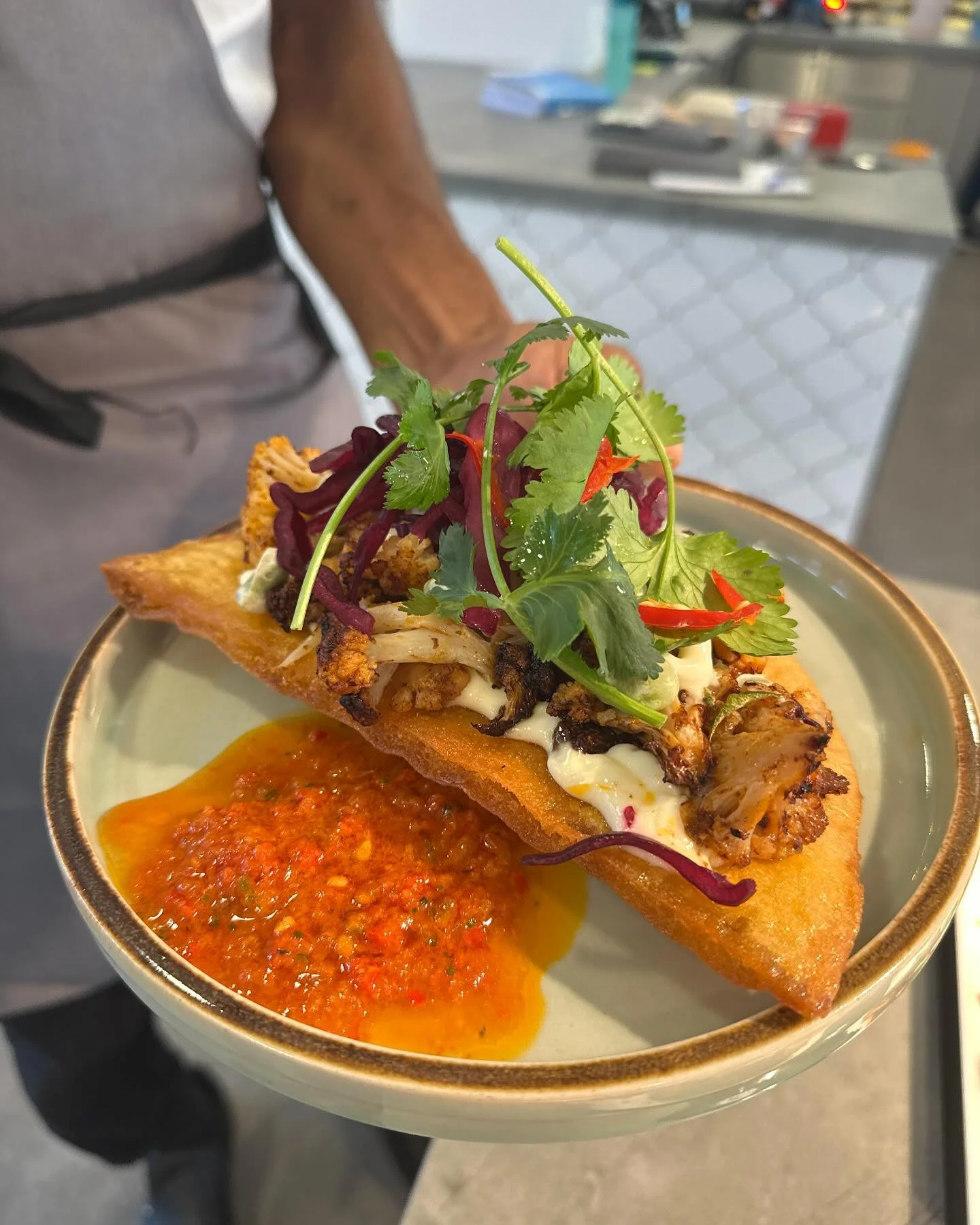 The sun may take a day off, but our chefs pack as much of it into their dishes as possible. What a wonderful fusion of colour and flavour from John, our passionate plant-based specialist.
 
An inspiring blend of Chipotle Cauliflower, garlic aioli, cr