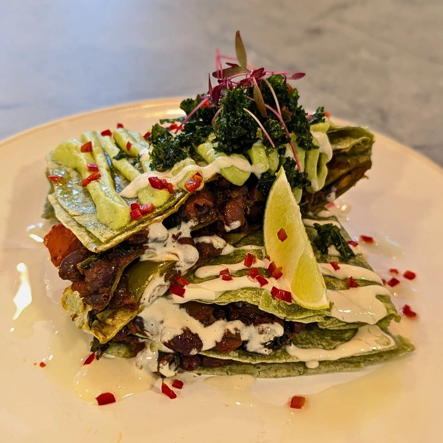 November might be #WorldVeganMonth, but we celebrate delicious, plant-forward cookery across our menus year-round. This smoky, ancho black bean quesadilla with avocado crema and red chilli is bursting with fresh, nourishing ingredients and absolutely