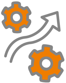 Teken van een opkomende groei met een grafiekpijl en tandwielen