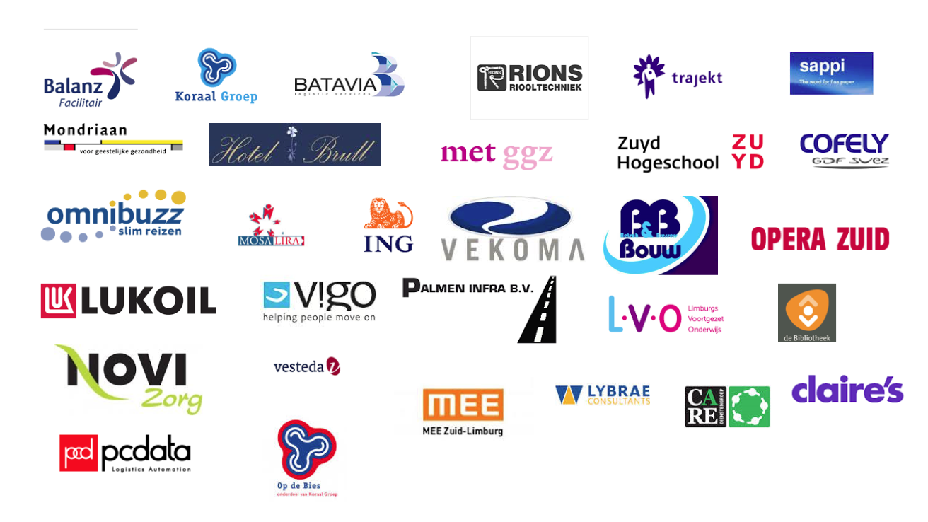 Een collage van verschillende bedrijfslogo's.