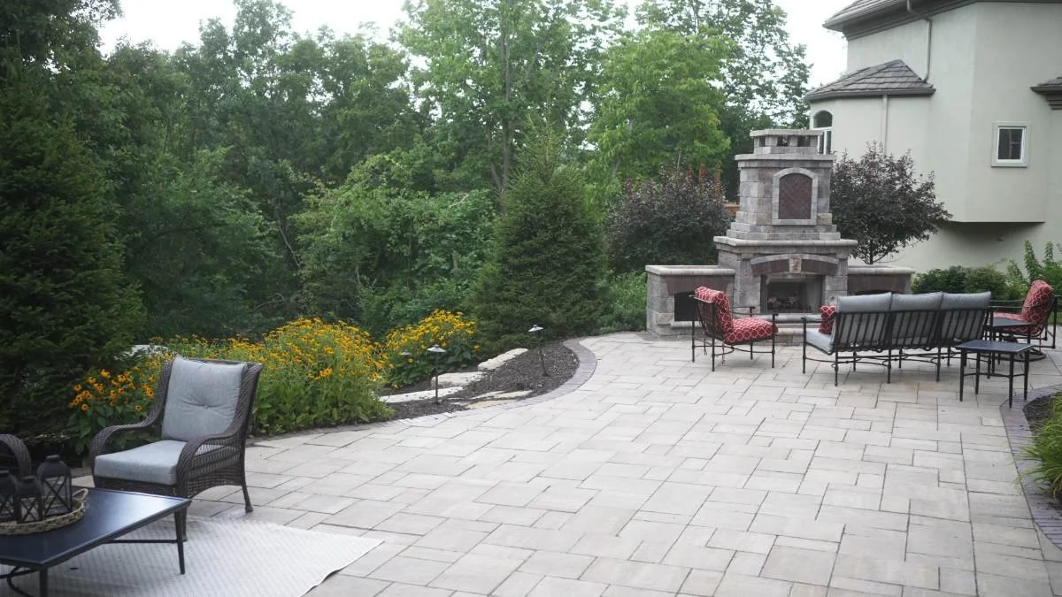 Paver patio with outdoor fireplace in Lenexa, KS