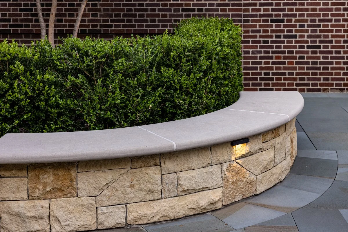 Commercial retaining wall with outdoor lighting in Johnson County, KS