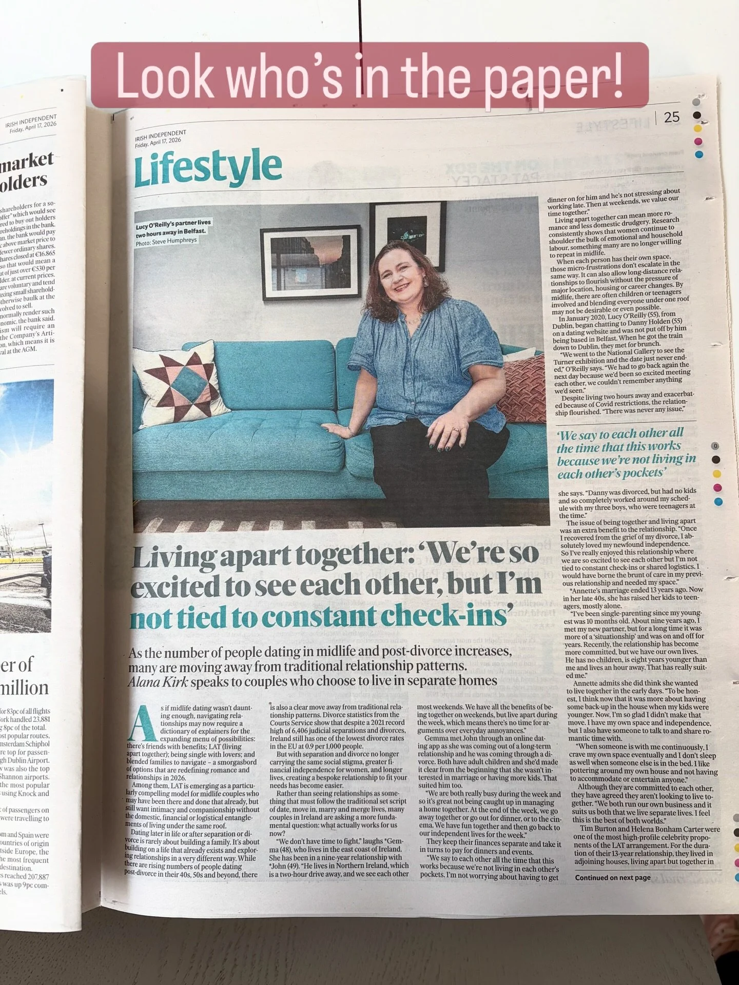 Loved sharing my story of love and commitment while living apart with @alanakirkcoach in today&rsquo;s @independent.ie  Online and in store today, as they say!