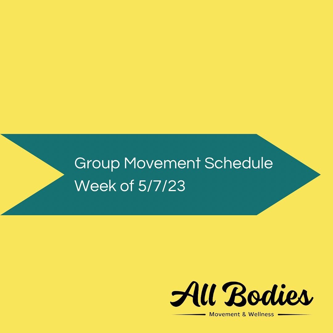 Group Class Schedule &ndash; week of 5/8

Monday
8:30am Small Group Strength
10:30am 60+ Super Strong *NEW*
1:00pm Bendy &amp; Badass (hypermobility)
5:30pm Small Group Strength *NEW*

Tuesday
8:30am Kickin&rsquo; it with Kettlebells
9:30am Small Gro