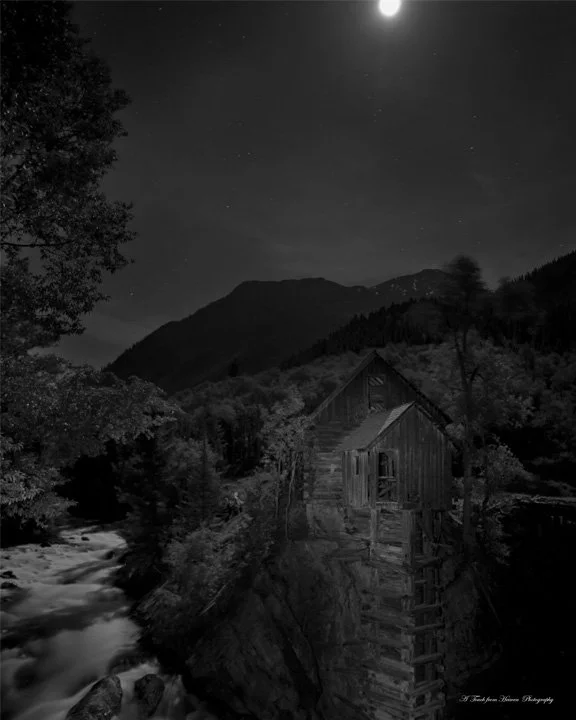 A Touch from Heaven photography Moon Light over Crystal Mill b&w .jpg