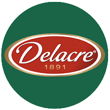 Logo Delacre sur fond vert.
